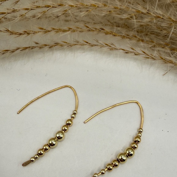 14k GF Gold Beaded Theader Earrings - Picture 2 of 3